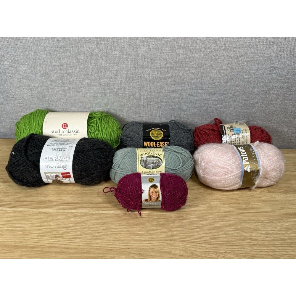 Mixed Yarn Lot 7 Skeins - Lion Brand Wool-Ease Patons Divine Bernat Roving